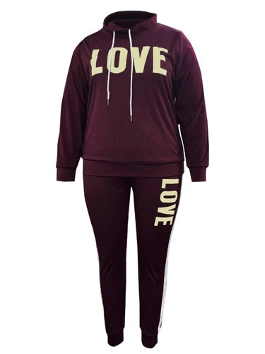 5XL LW Plus Size New Fashion Women Spring Long Sleeve Turtleneck Letter Print Striped Sweatsuits Two Piece Outfits Pants Set