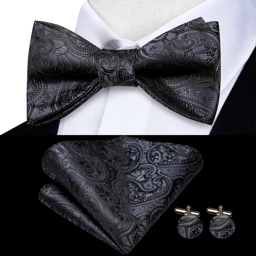 Jacquard Silk Men's Self Bow Tie Hanky Cufflinks Set Male Butterfly Knot Bowtie Wholesale for Male Wedding Business