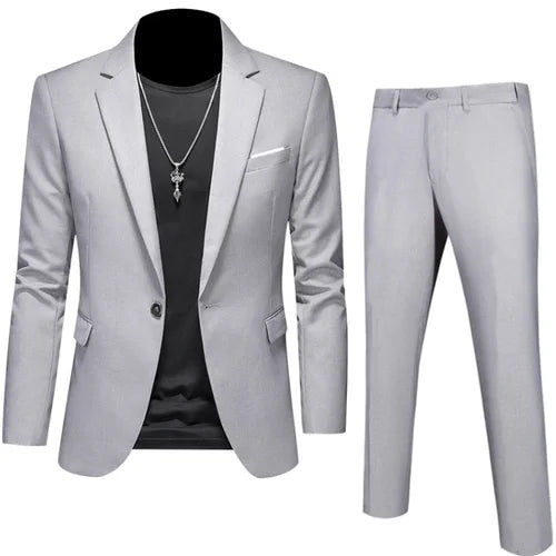 Plus Size 6XL 5XL Men's Suit Coat 2 Piece Pants/Business Fashion Office Dress/Slim Fit High Quality Groom Wedding Dress Suit Set