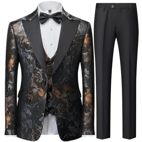 Men's 3 Pcs Set Groom Dress Coat Vest / 2023 Slim Fit Wedding Dress Business Casual Formal Suit Blazers Jacket Pants Waistcoat