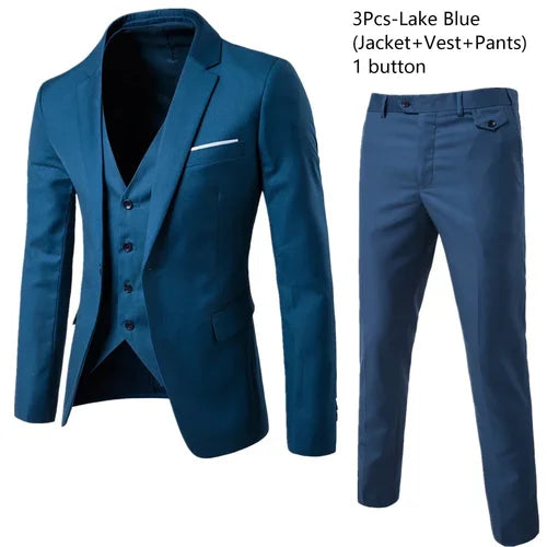 Wedding Suits For Men Elegant Blazers Set 3 Pieces Formal Classic Jackets Vest Pants Full Coats Luxury Business 2024 Costume