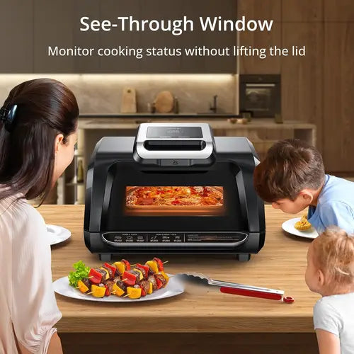 Indoor Grill Air Fryer/Griddle Combo With See Through Window, 4Qt  7-in-1 Smart Smokeless Electric Grill, Versatile Efficient