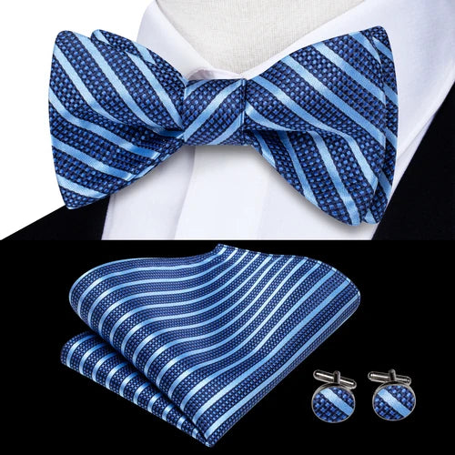 Jacquard Silk Men's Self Bow Tie Hanky Cufflinks Set Male Butterfly Knot Bowtie Wholesale for Male Wedding Business