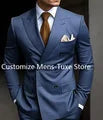 High Quality Brown Men's Suits Double Breasted Bespoke Double Breasted Peaked Lapel Formal Blazer Slim Fit 2 Piece Jacket Pants