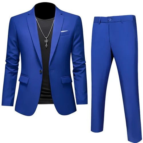 Plus Size 6XL 5XL Men's Suit Coat 2 Piece Pants/Business Fashion Office Dress/Slim Fit High Quality Groom Wedding Dress Suit Set