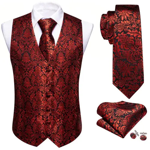 Designer Silk Mens Vest Red Blue Green Gold Purple Pink Flower Paisley Embroidered Waistcoat Wedding Suits Jacket Barry Wang