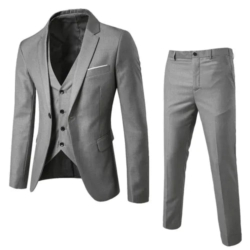 Elegant Blazers Suit For Men Clothing 3 Pieces Sets Jacket Vest And Pants Slim Business Suits Party Wedding Formal Casual Suit