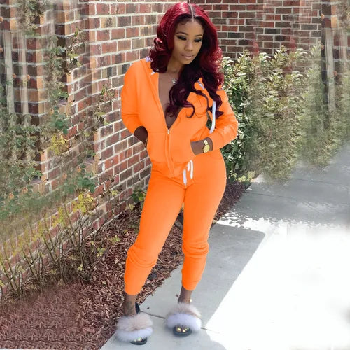 2 Pieces Set Women 2021 Fall Hot Style Europe women's Pure Color Fleece two-piece Suit Movement Sports Set Dropshipping ZXP9628