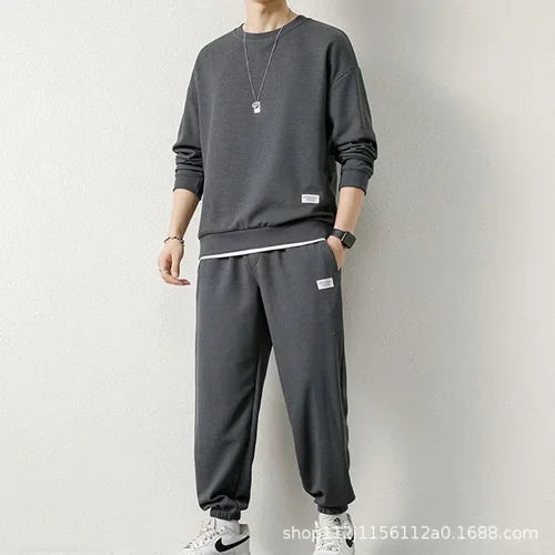 Men's Casual Suit with Round Neck Sweatshirt and Long-Sleeved Trousers for Autumn and Winter Tracksuit  Mens Clothes