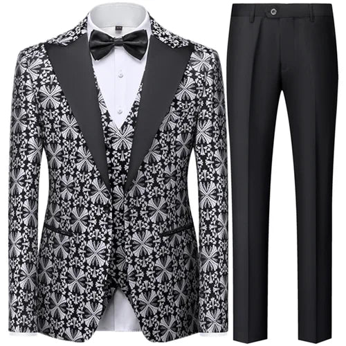 Men's 3 Pcs Set Groom Dress Coat Vest / 2023 Slim Fit Wedding Dress Business Casual Formal Suit Blazers Jacket Pants Waistcoat