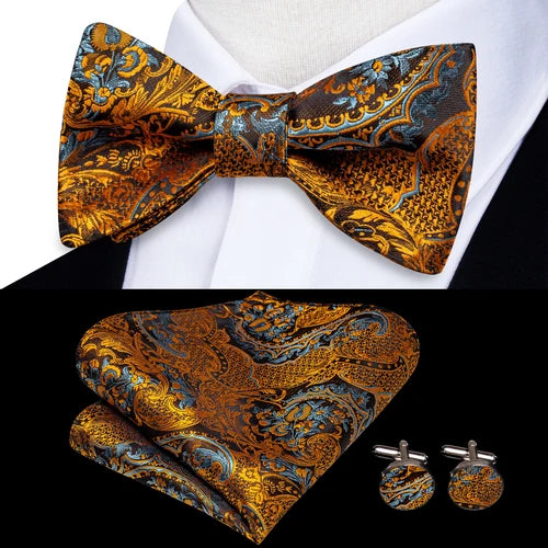 Jacquard Silk Men's Self Bow Tie Hanky Cufflinks Set Male Butterfly Knot Bowtie Wholesale for Male Wedding Business