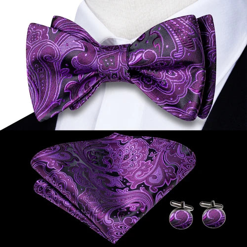 Jacquard Silk Men's Self Bow Tie Hanky Cufflinks Set Male Butterfly Knot Bowtie Wholesale for Male Wedding Business