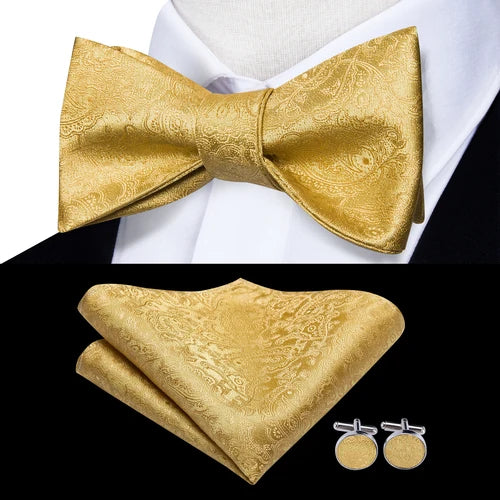 Jacquard Silk Men's Self Bow Tie Hanky Cufflinks Set Male Butterfly Knot Bowtie Wholesale for Male Wedding Business