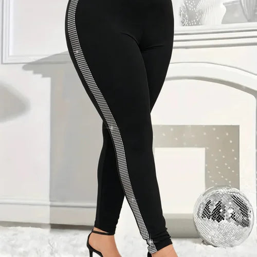 Plus-size Women's Fashion Skinny Leggings Bright Drill Slim Yoga Pants Casual High-waisted Comfort Leggings