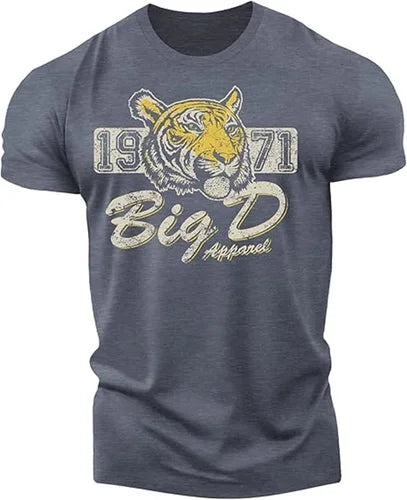 Men's Fitness T-shirt Street Retro Muscle Men Detroit Lion Animal Print T-shirt Gym Outdoor Sports  Short Sleeve T-shirt