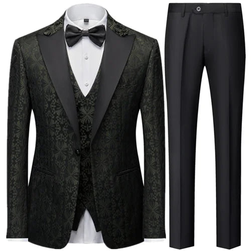 Men's 3 Pcs Set Groom Dress Coat Vest / 2023 Slim Fit Wedding Dress Business Casual Formal Suit Blazers Jacket Pants Waistcoat