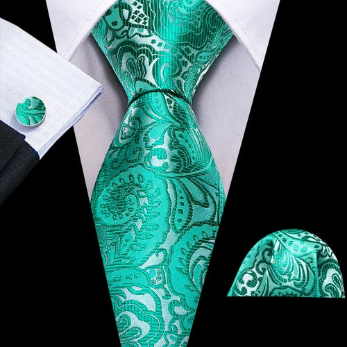 Barry.Wang Floral Silk Men Tie Hankerchief Cufflinks Set Pink Green Purple Red Gold Novelty Spray Necktie for Male Wedding Party