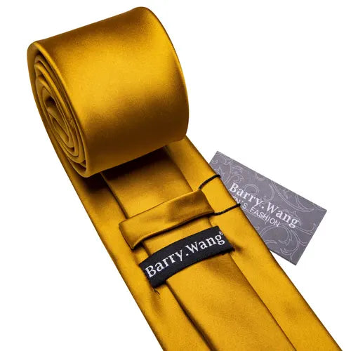 Barry.Wang Gold Beige Yellow Brown Tulip Silk Men Tie Handkerchief Cufflink Set Jacquard Necktie for Male Wedding Business Party