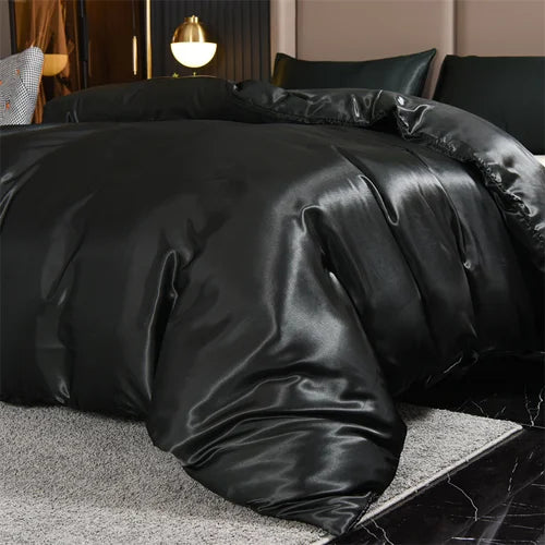 3pcs Satin Duvet Cover Set Bedding Sets Queen Black  Series Luxury Rich Silk Silky Soft Solid   Sexy Honeymoon Wrinkle Free