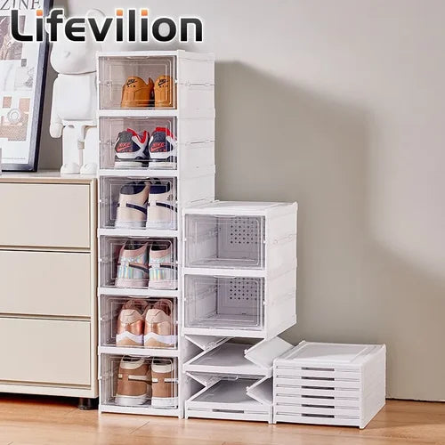 6-Layer Foldable Transparent Shoe Box, Dustproof Stackable Shoe Storage Organizer, high-quality cabinet, shoe rack