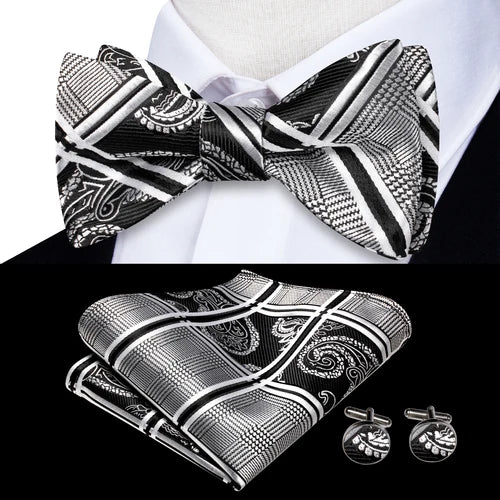 Jacquard Silk Men's Self Bow Tie Hanky Cufflinks Set Male Butterfly Knot Bowtie Wholesale for Male Wedding Business