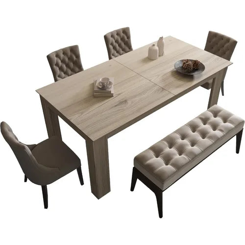 Mid-Century Extendable Dining Table with Leaves, Kitchen Furniture for Small space, 6-8 people