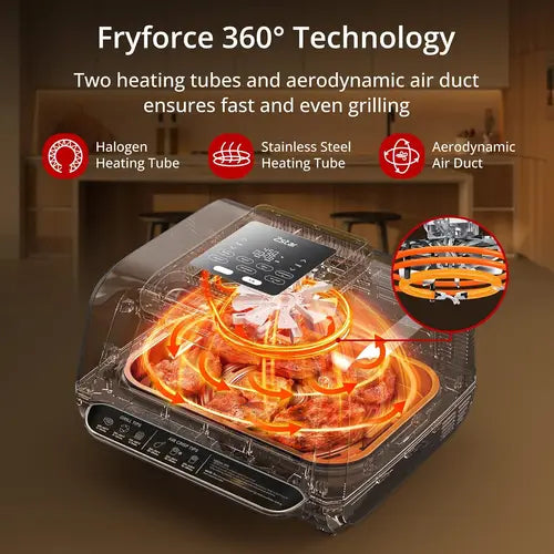 Indoor Grill Air Fryer/Griddle Combo With See Through Window, 4Qt  7-in-1 Smart Smokeless Electric Grill, Versatile Efficient