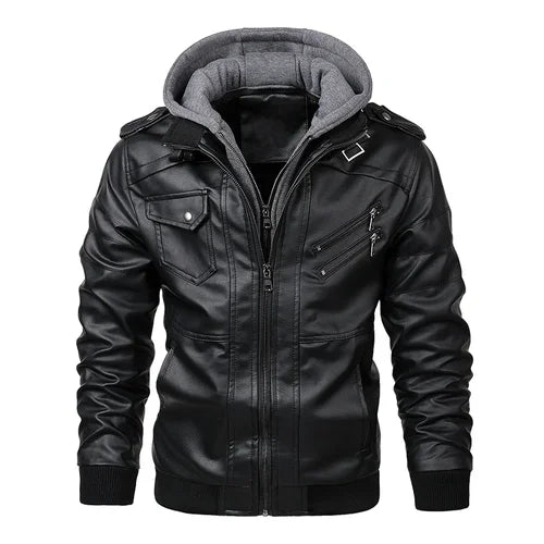 Zipper Motorcycle Leather Jacket Men Brand Military Hooded PU Leather Coats Men Autumn Coat Plus Size Jackets for Men