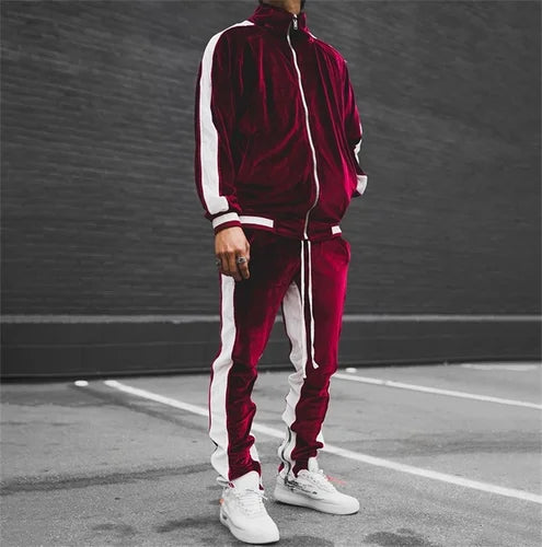 New 2025 Spring Autumn Men's Velvet Set 2 Piece Sports Suit Coat and Pants Warm Sportswear Tracksuit for Men Fashion Streetwear