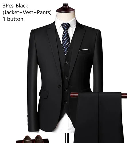 Wedding Suits For Men Elegant Blazers Set 3 Pieces Formal Classic Jackets Vest Pants Full Coats Luxury Business 2024 Costume