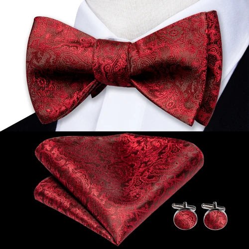 Jacquard Silk Men's Self Bow Tie Hanky Cufflinks Set Male Butterfly Knot Bowtie Wholesale for Male Wedding Business