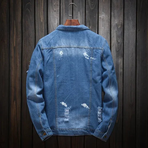 Jacket Men Blue Jeans Coat Clothing Hole Plus Size Denim Spring Autumn Young New Casual Hippie Clothes Distressed Denim Jackets