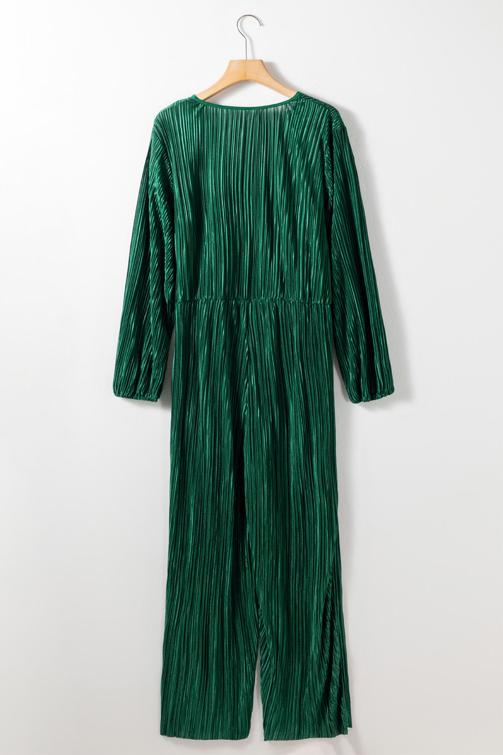 Dark Green Plus Size Pleated Satin Belted V Neck Jumpsuit