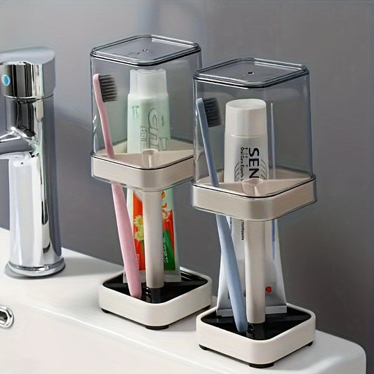 Space-Saving Modern Couple Toothbrush Holder Set - Durable Construction, Easy Cleaning, Minimalist Design, With Gargle Cup, Storage Rack - Ideal Bathroom Accessories For Couples And Families