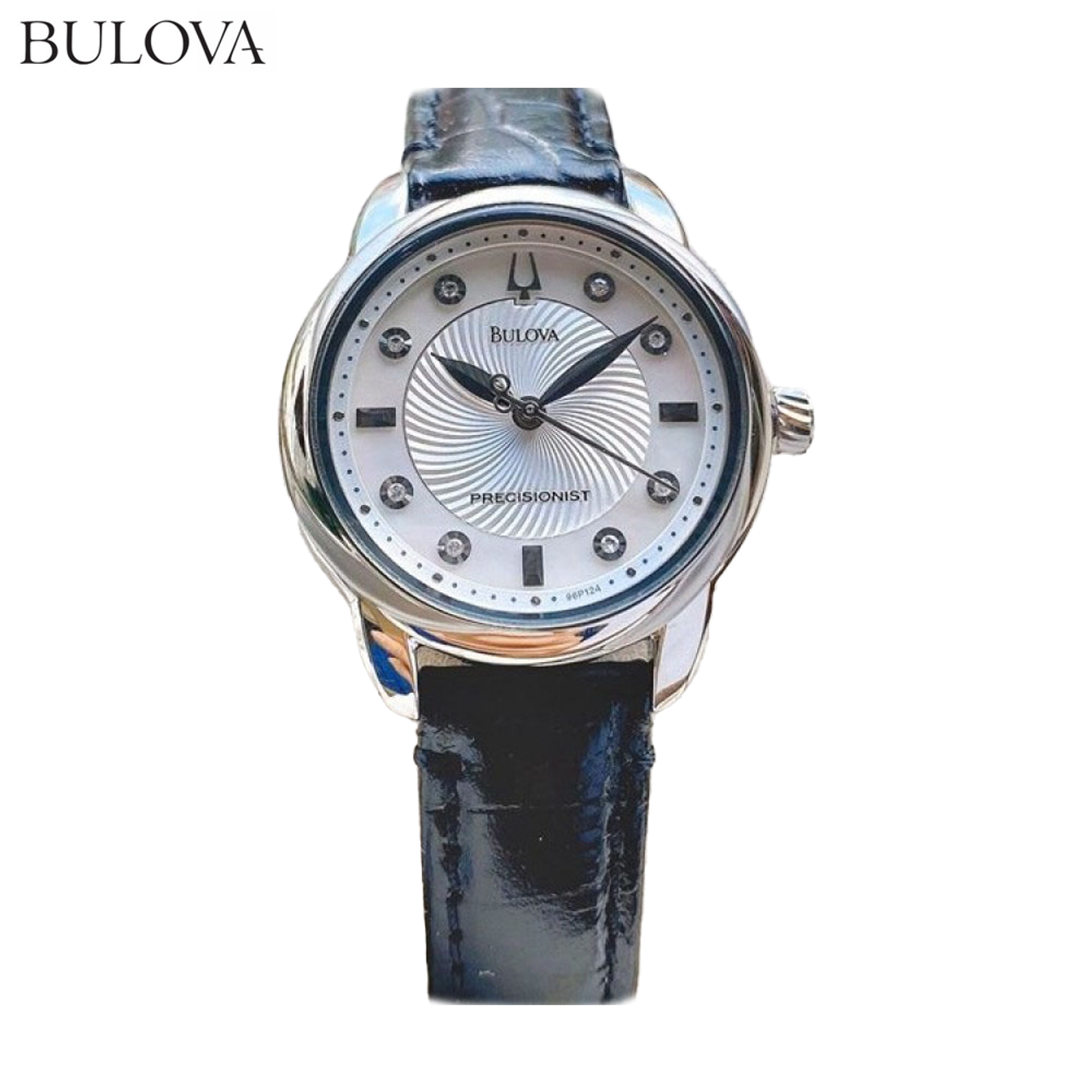 BULOVA® Women's Precisionist Mother of Pearl Dial Black Leather Watch